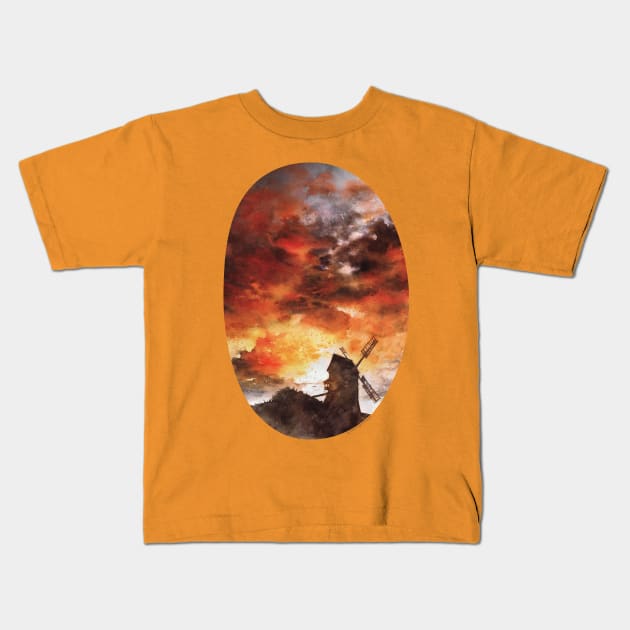 Windmill and the Sunset Sky Kids T-Shirt by KKmiecik_ART